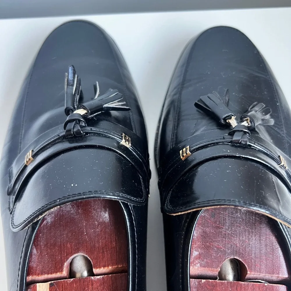 Francesco Bellini Vintage Black Leather Tassel Loafers Made in Italy Size 12 M